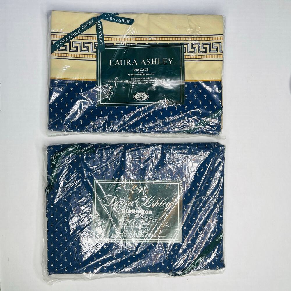 Laura Ashley Twin Flat Sheet/Fitted Sheet Set Nutmeg Navy New woven 200 threads